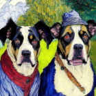 Dogs with Unique Coats in Pastoral Setting