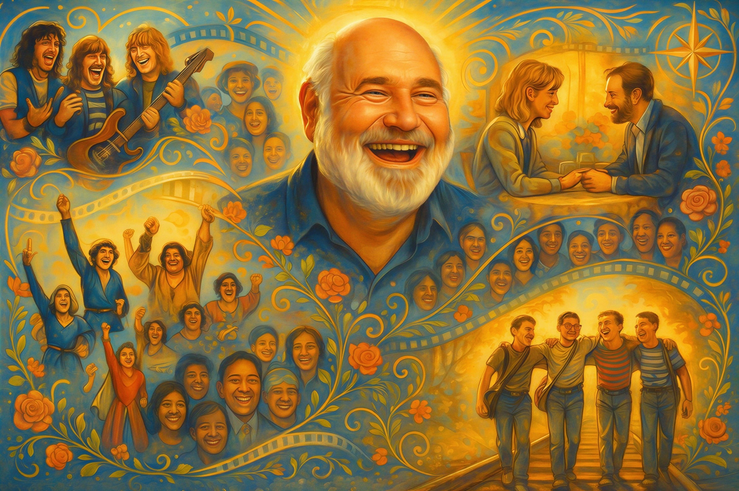 Digital Painting of a Joyful Bearded Man in Blue and Gold