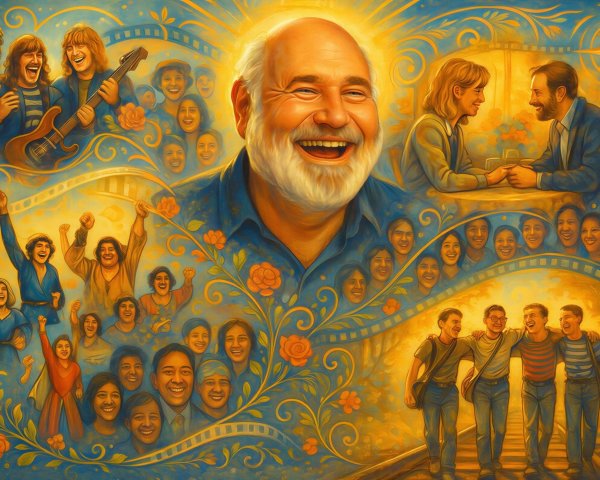 Digital Painting of a Joyful Bearded Man in Blue and Gold