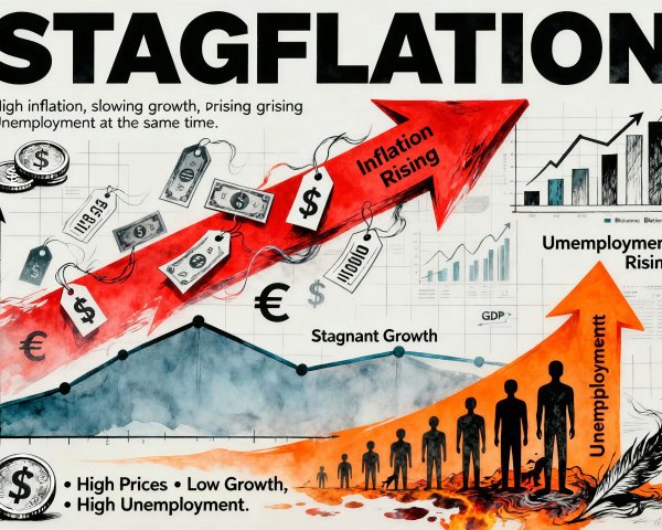 Vibrant Illustration of Stagflation with Key Indicators