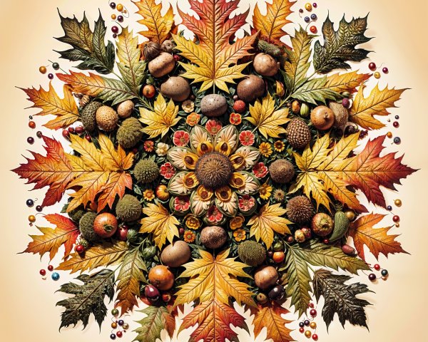 Vibrant Autumn Leaves and Natural Elements Arrangement