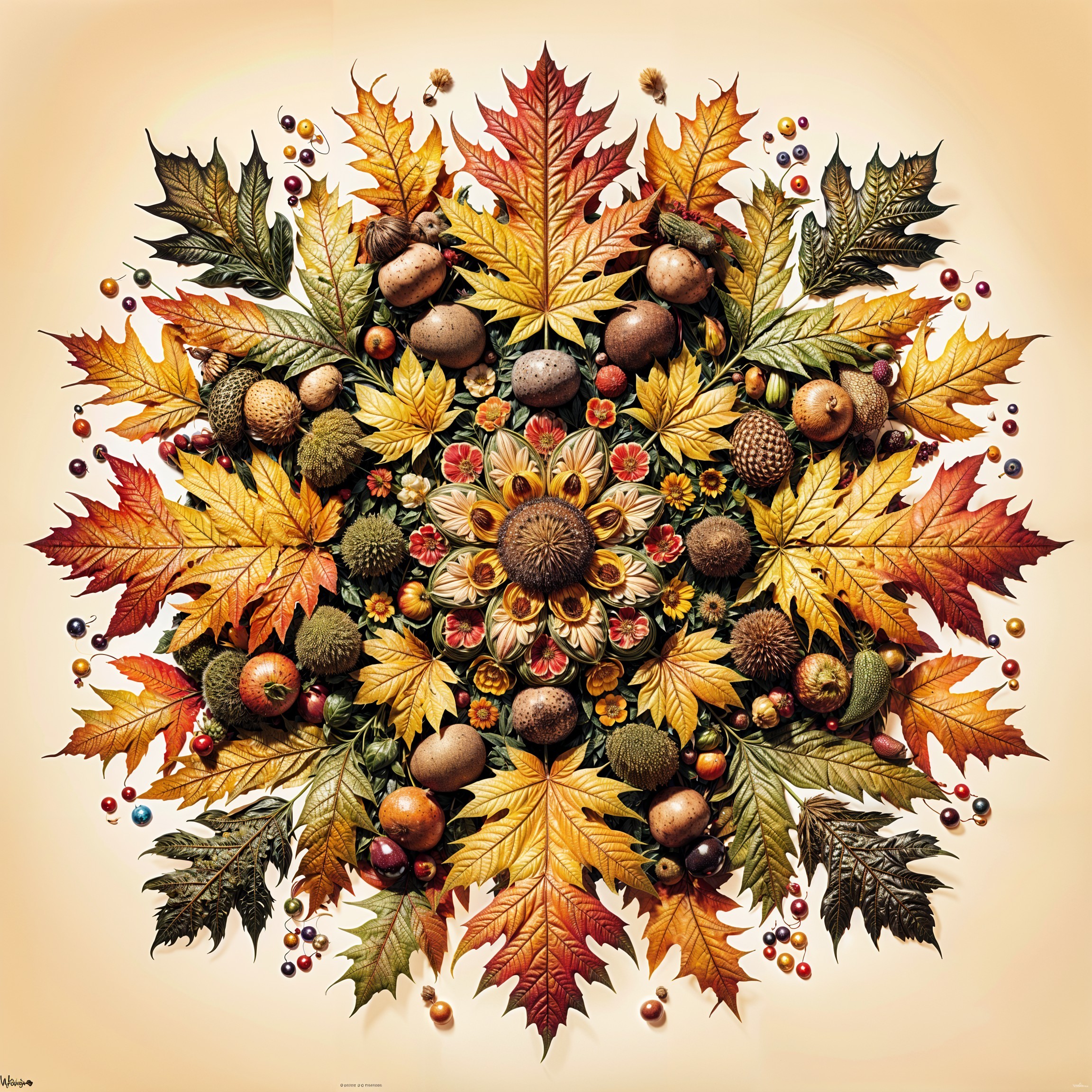 Vibrant Autumn Leaves and Natural Elements Arrangement