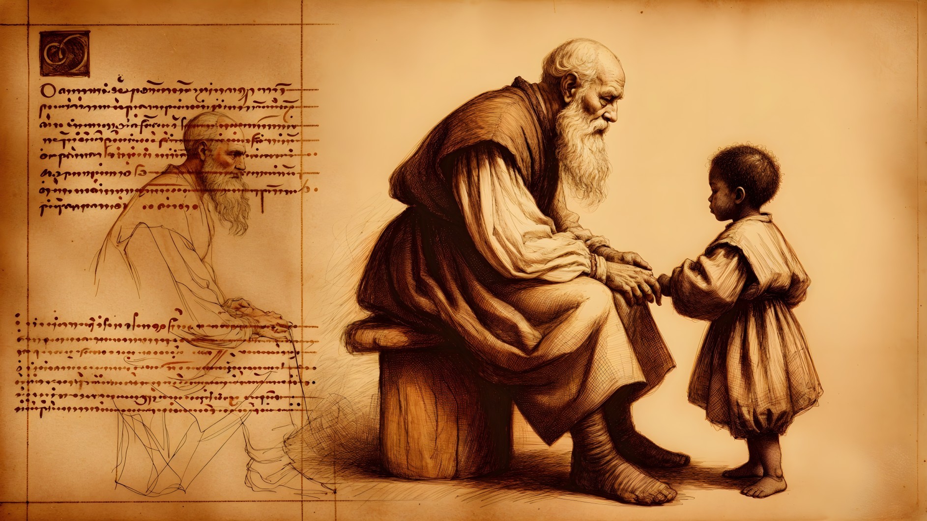 Elderly Man and Child in a Moment of Connection