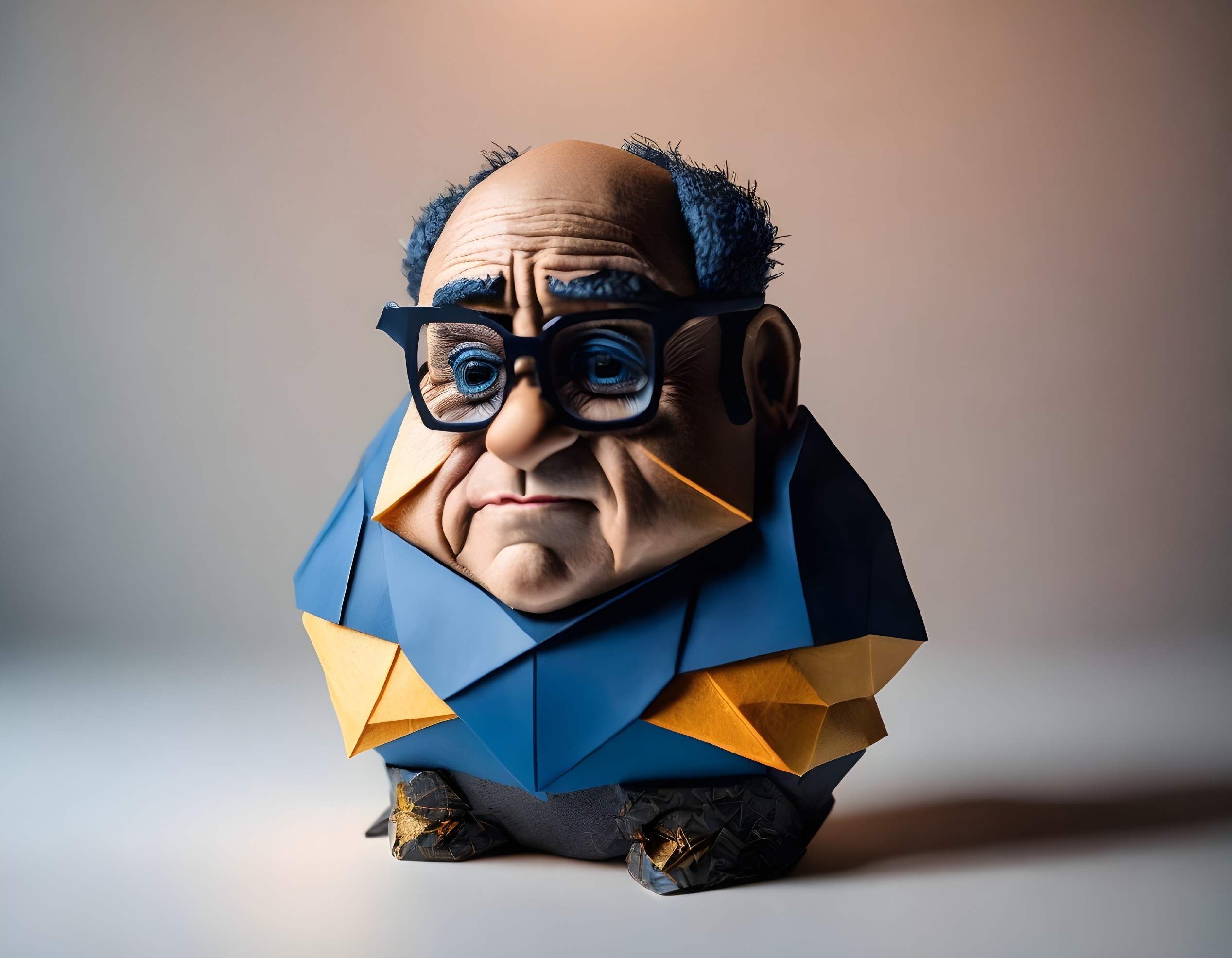 Elderly man caricature with oversized glasses in folded paper art style
