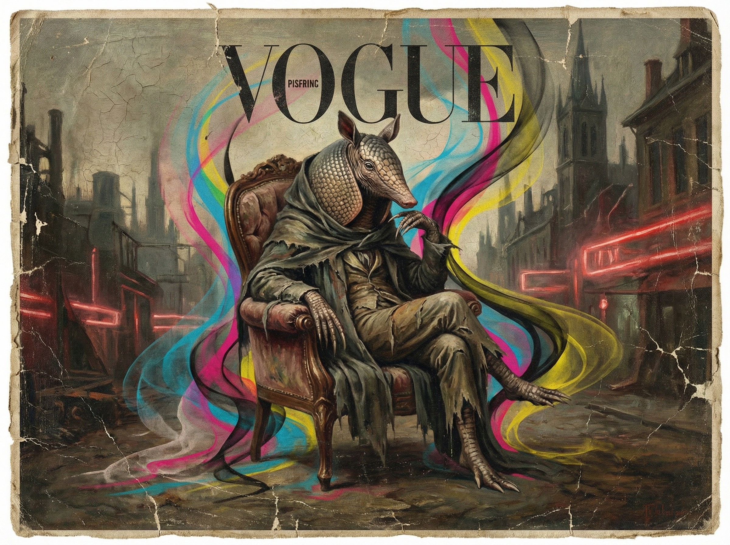 Vintage Vogue Magazine Cover with Surreal Armadillo