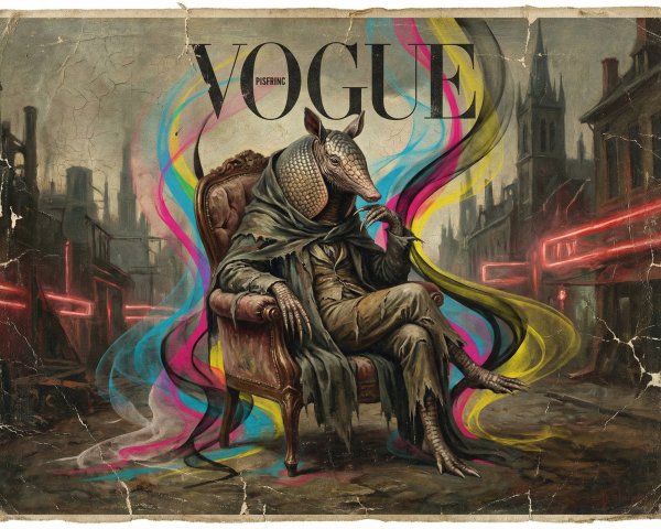 Vintage Vogue Magazine Cover with Surreal Armadillo