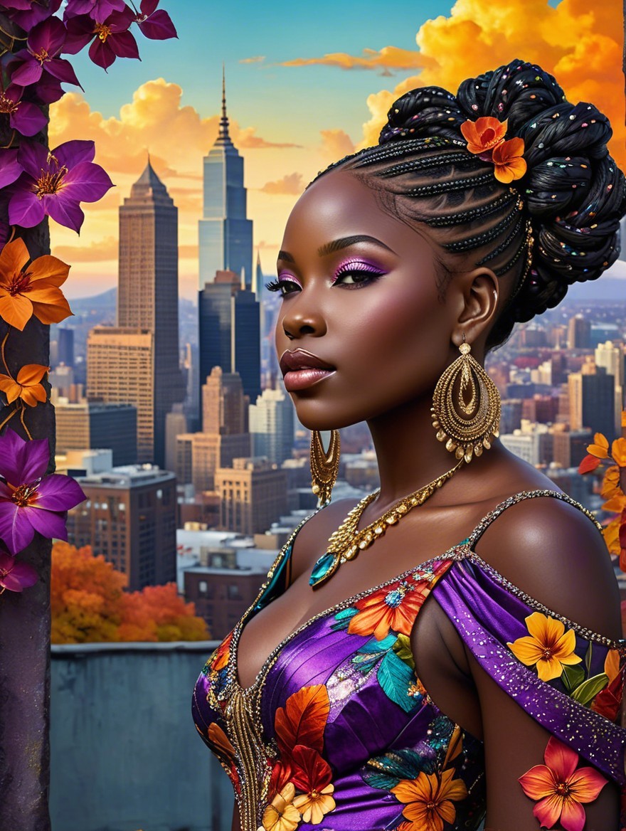 Portrait of a Woman with Braids and Floral Dress