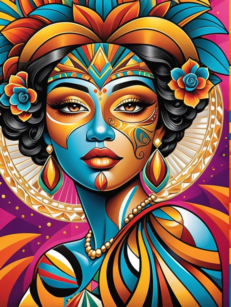 Vibrant Portrait of a Woman with Colorful Face Paint