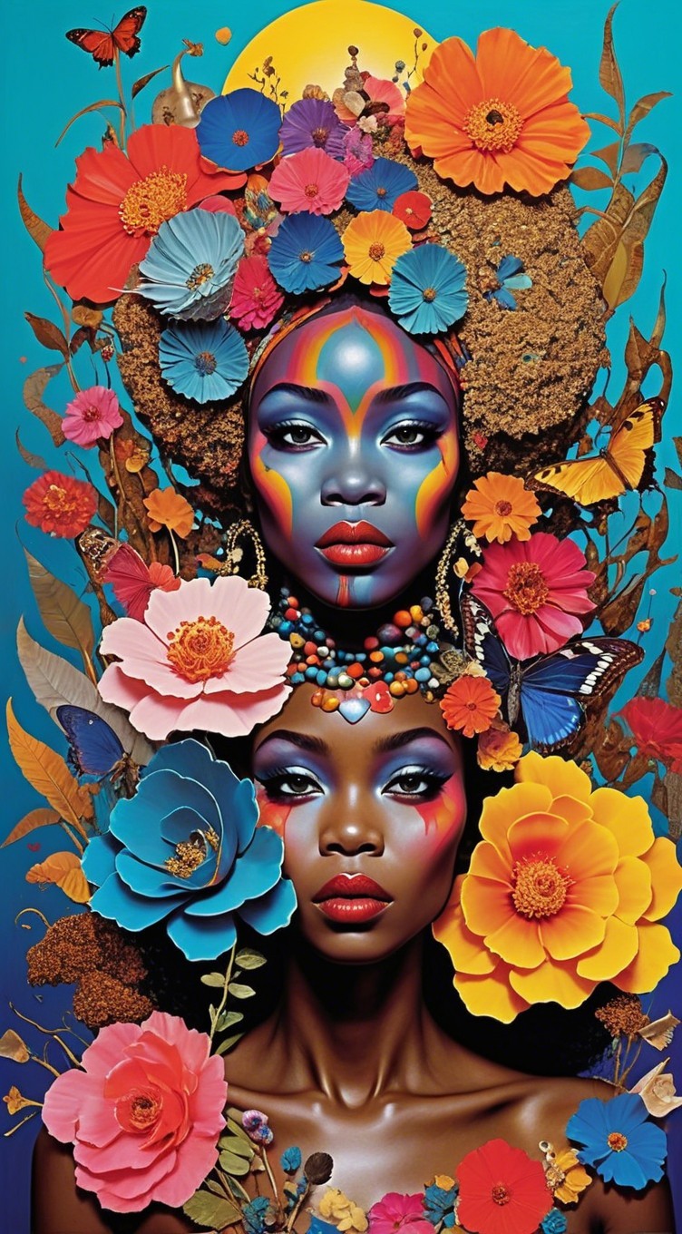 Vibrant Figures with Colorful Face Paint and Flowers