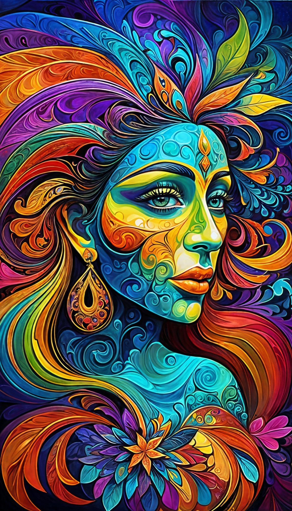 Vibrant Portrait of a Woman with Intricate Patterns