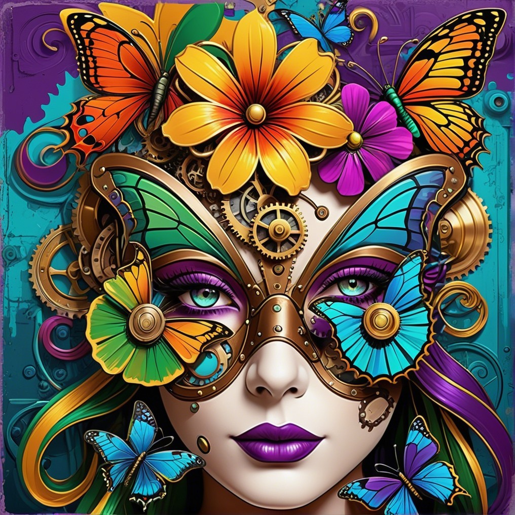 Whimsical Portrait of a Woman with Steampunk Mask