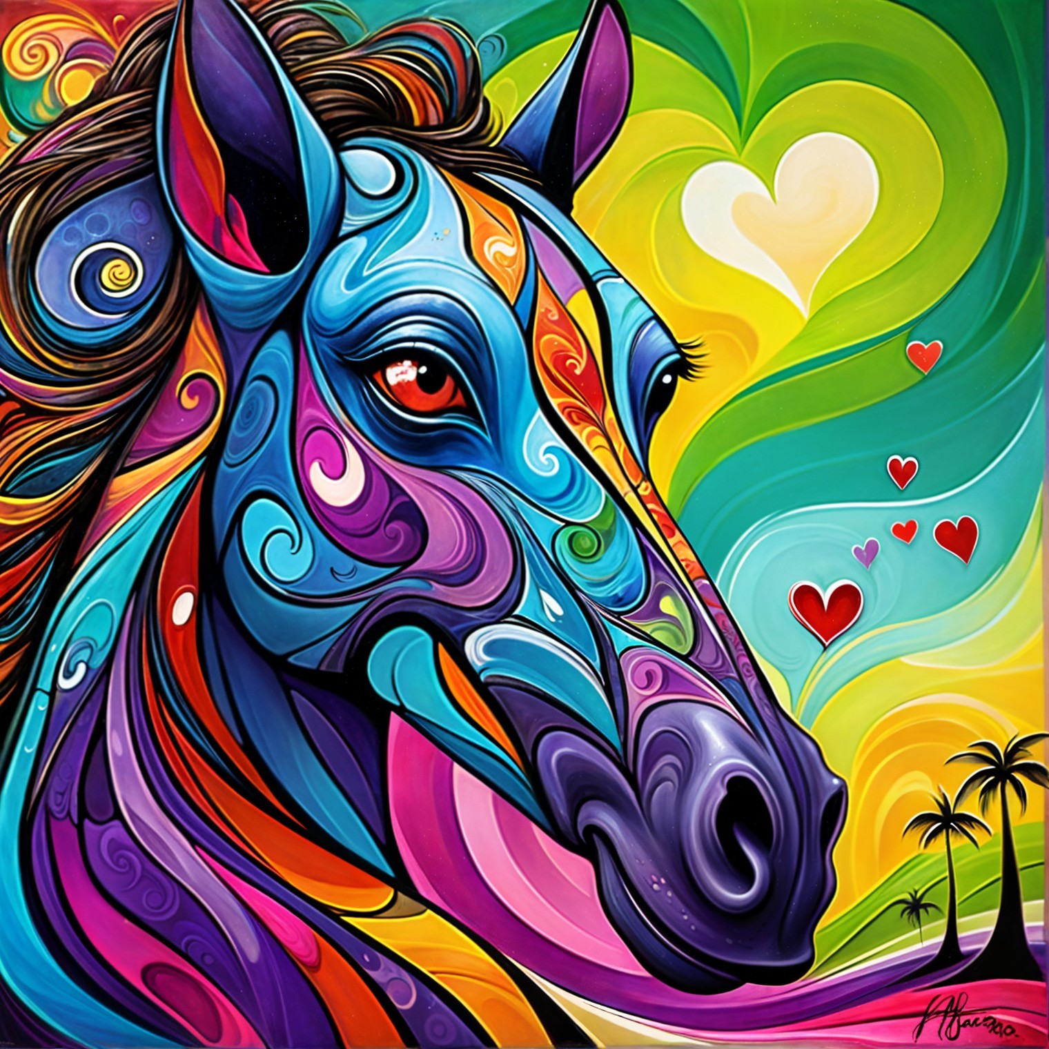 Vibrant Abstract Painting of a Horse's Head