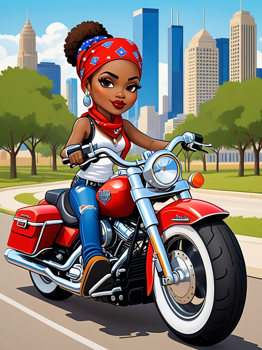Confident Woman on Red Motorcycle in Urban Setting
