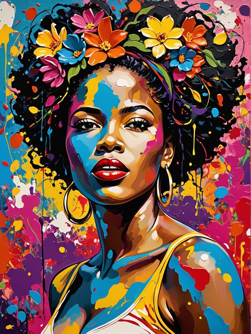 Vibrant Portrait of a Woman with Bold Features