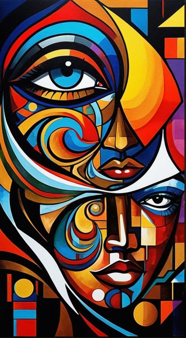 Abstract Portrait of Intertwined Faces in Vibrant Colors