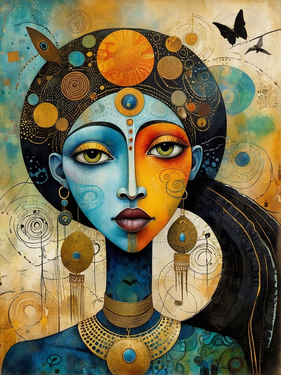 Striking Woman with Split Skin Tones and Jewelry