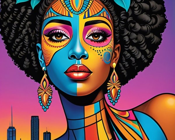 Stylized Portrait of a Woman with Colorful Face Paint