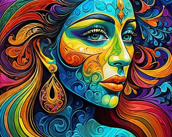 Vibrant Portrait of a Woman with Intricate Patterns