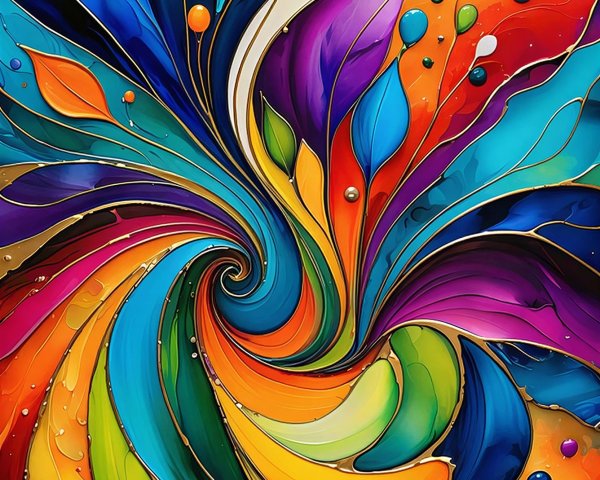 Abstract Stained-Glass Artwork with Vortex and Leaves