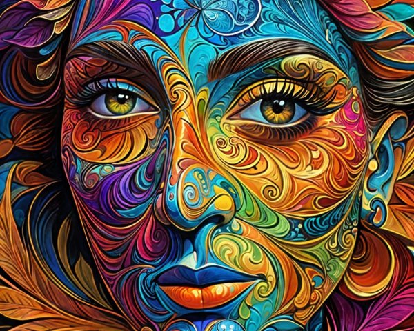 Surreal Portrait of a Woman with Floral Patterns