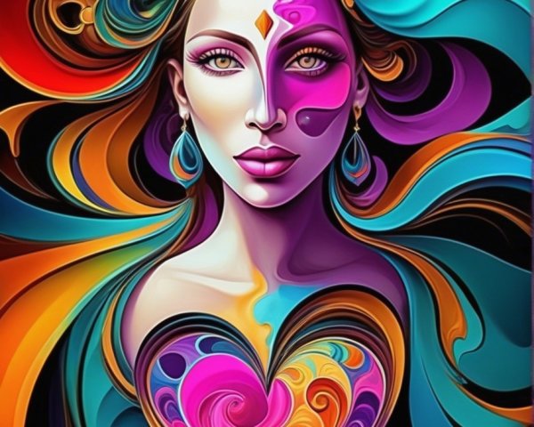 Abstract Representation of a Woman with Colorful Features