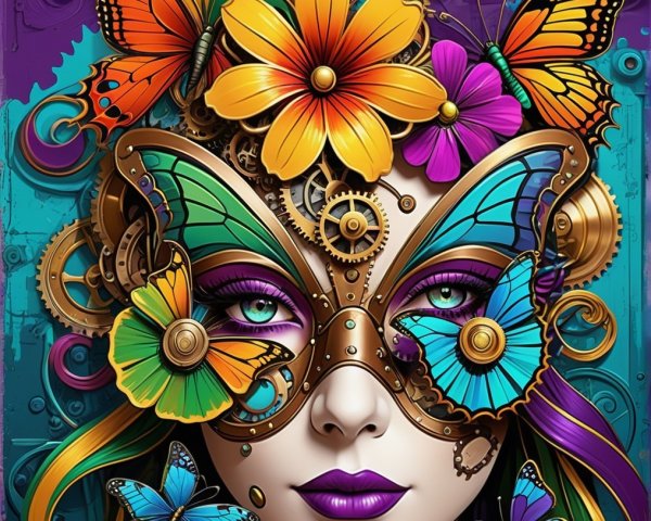 Whimsical Portrait of a Woman with Steampunk Mask