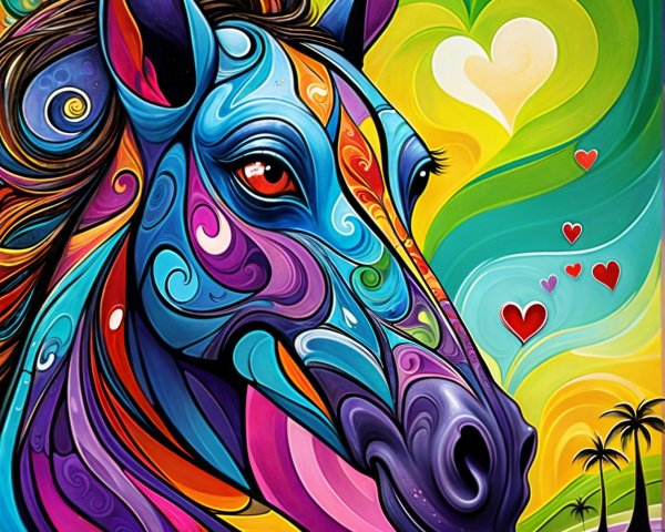 Vibrant Abstract Painting of a Horse's Head