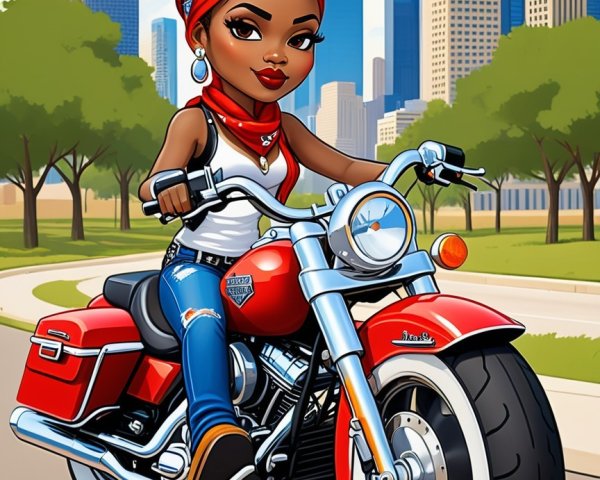 Confident Woman on Red Motorcycle in Urban Setting