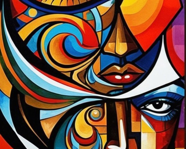 Abstract Portrait of Intertwined Faces in Vibrant Colors