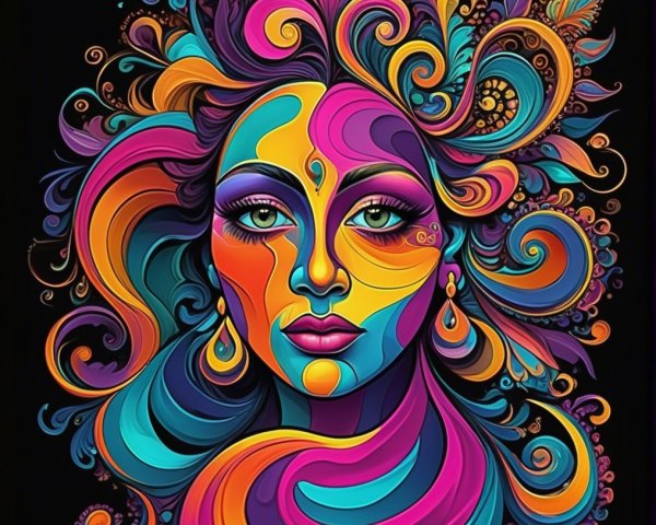 Vibrant Abstract Portrait of a Woman with Colorful Hair