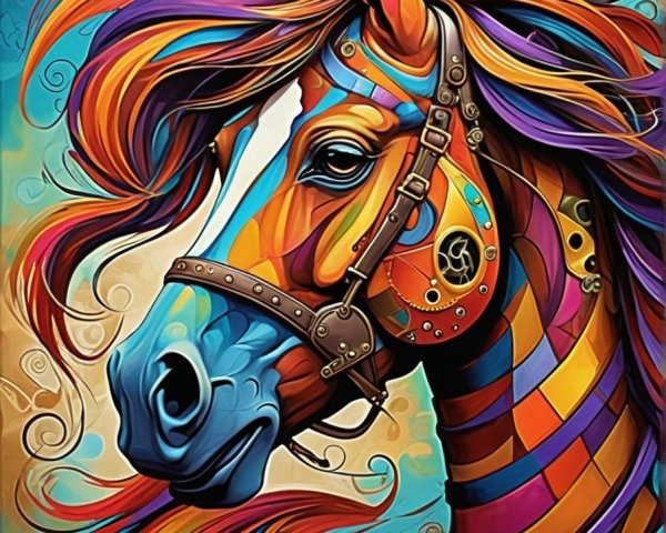 Vibrant Abstract Horse Head with Bold Color Patterns