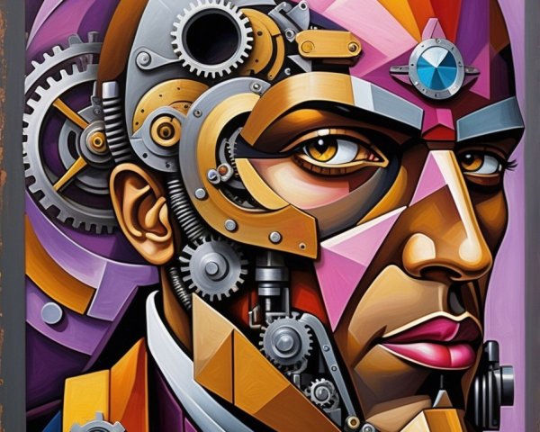 Geometric Portrait of a Man with Robotic Features