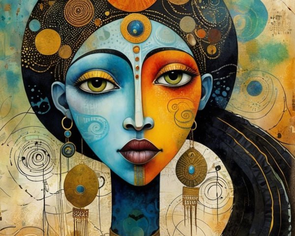 Striking Woman with Split Skin Tones and Jewelry