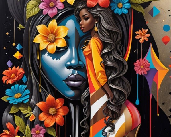 Vibrant Illustration of Woman with Floral Elements