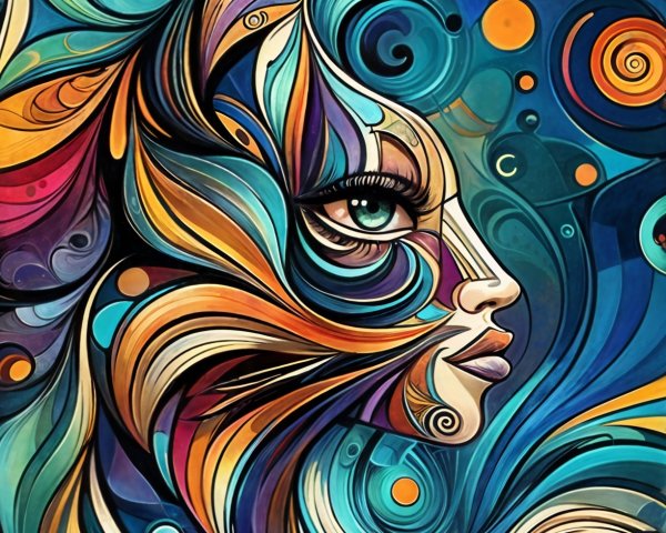 Abstract Portrait of a Woman with Colorful Patterns
