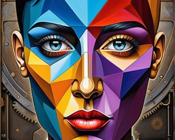 Abstract Geometric Portrait with Mechanical Elements
