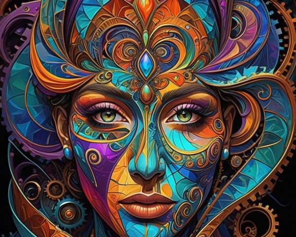 Intricately Designed Face with Colors and Patterns