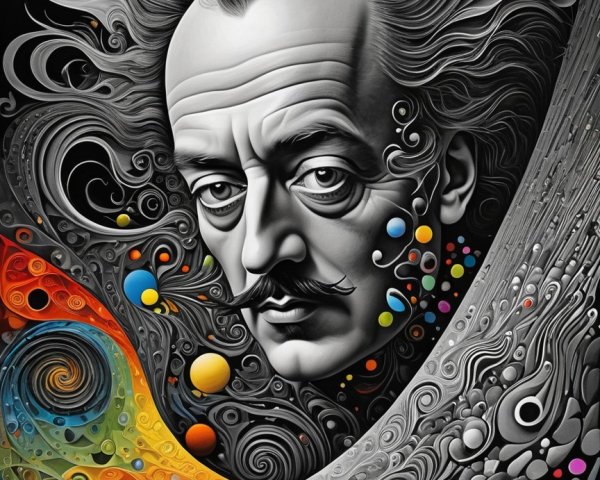 Stylized Man in Colorful Cosmic Background Artwork