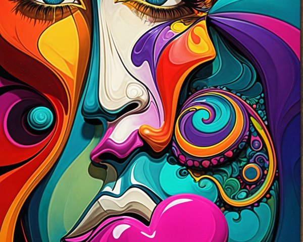 Vibrant Abstract Face with Swirling Colors and Patterns