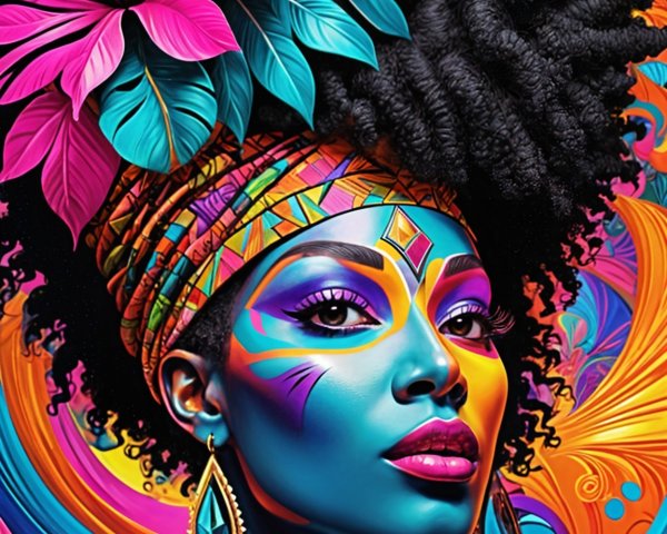 Vibrant Blue-Skinned Woman with Intricate Face Paint