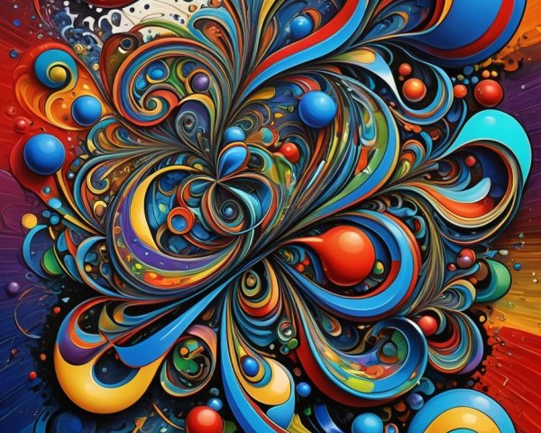 Vibrant Abstract Composition with Swirling Shapes