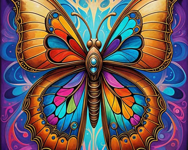Vibrant Butterfly with Colorful Wings and Swirling Background