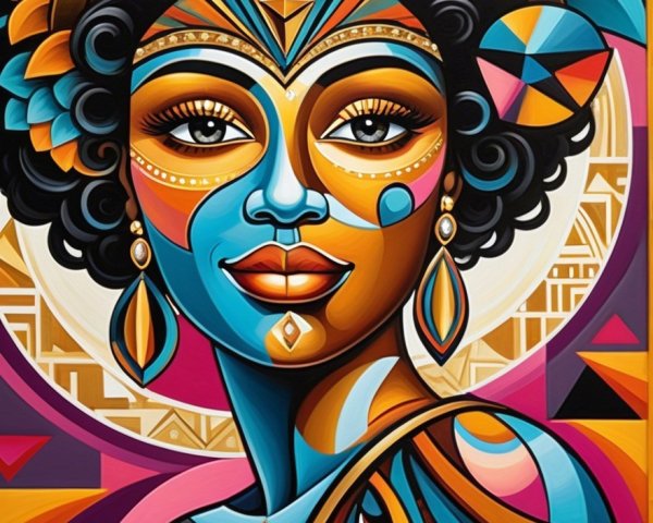 Vibrant Portrait of a Woman with Geometric Patterns