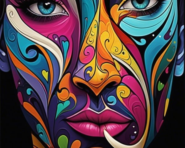 Close-Up of a Colorful Face with Intricate Patterns