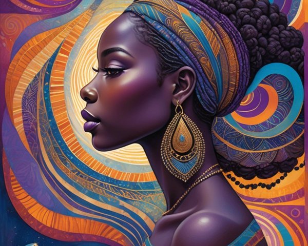 Profile of a Woman with Cosmic Color Swirls