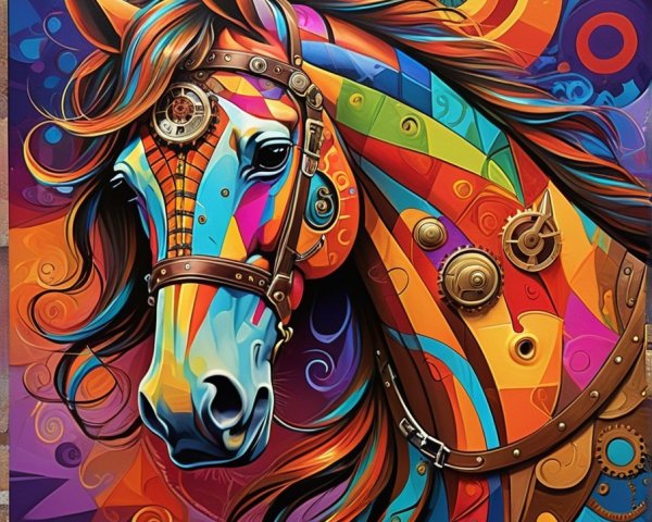 Vibrant Stylized Horse Head with Colorful Patterns
