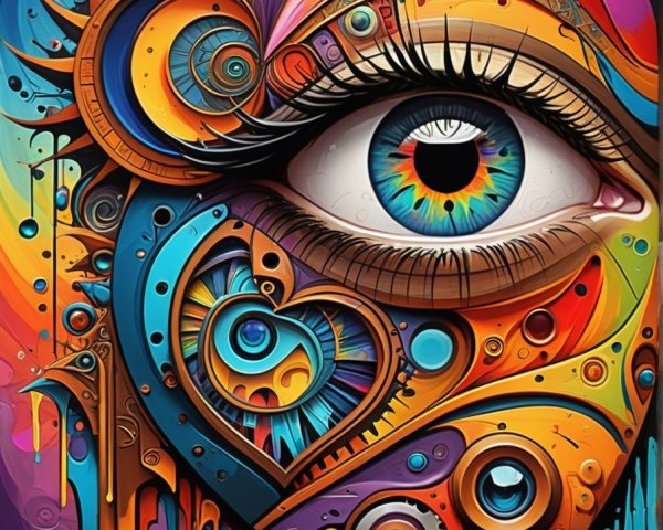 Vibrant Abstract Eye with Colorful Patterns and Shapes
