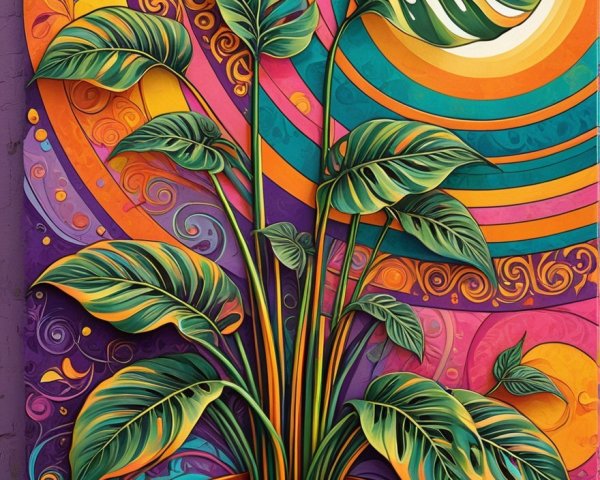 Vibrant Plant in Decorative Pot with Colorful Background