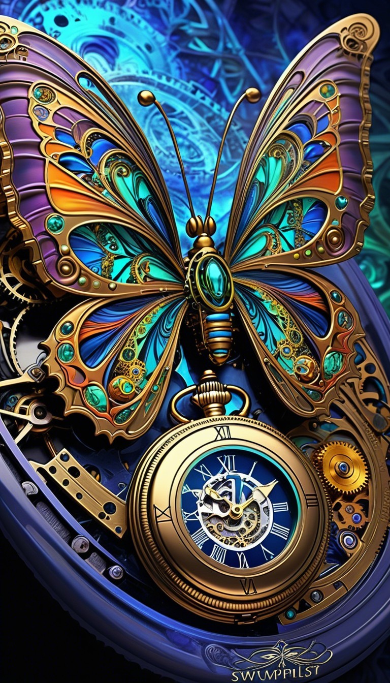 Butterfly and Vintage Clock Gears Artwork Description