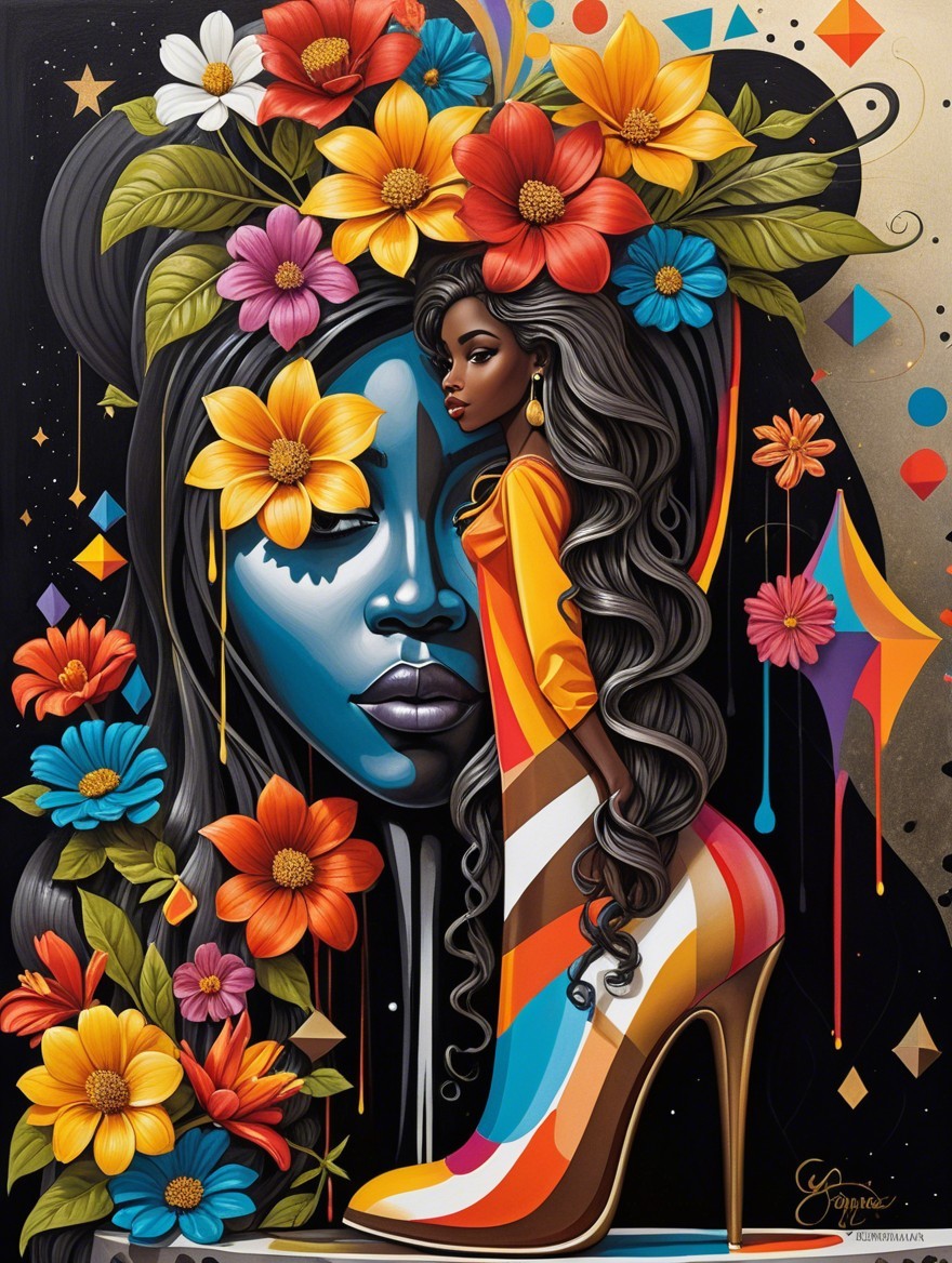 Vibrant Illustration of Woman with Floral Elements